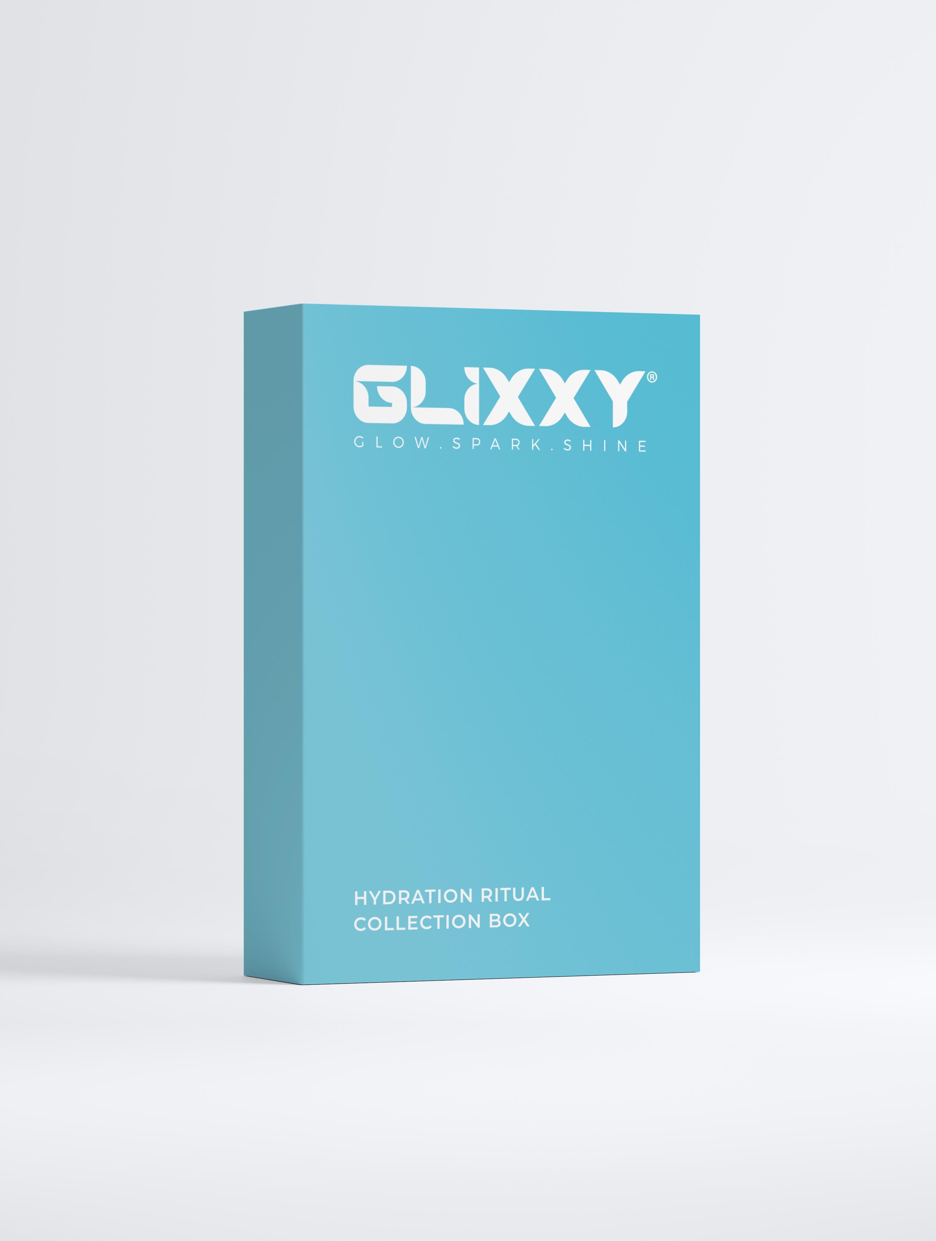 Blue Glixxy box on a light gray background