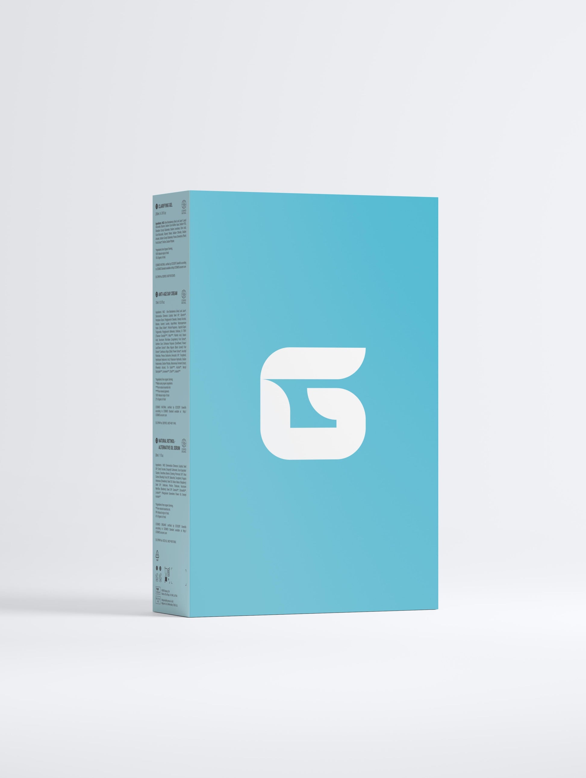 Blue box with a white logo on a light gray background by Glixxy