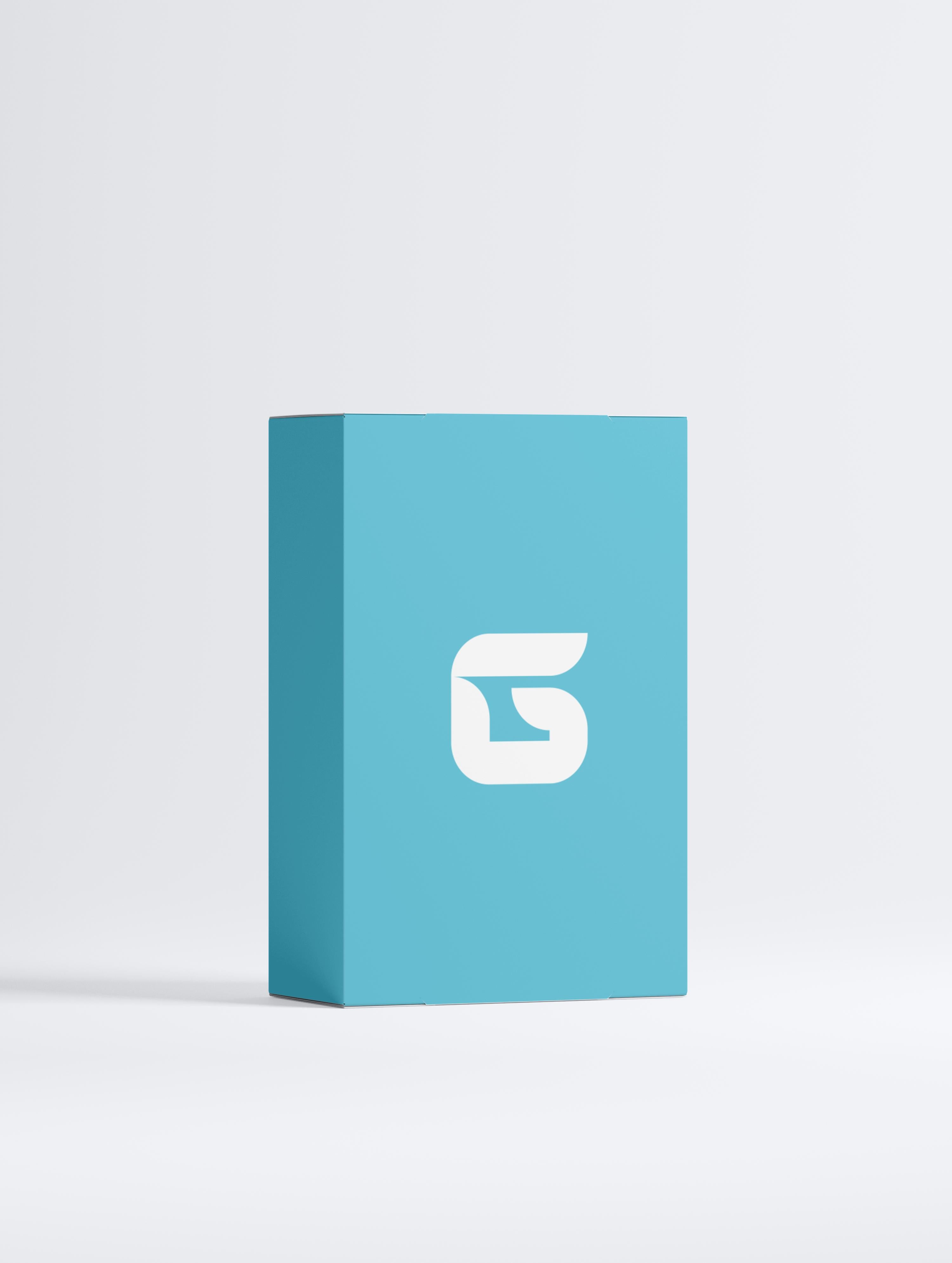 Blue box with a white Glixxy logo on a light gray background