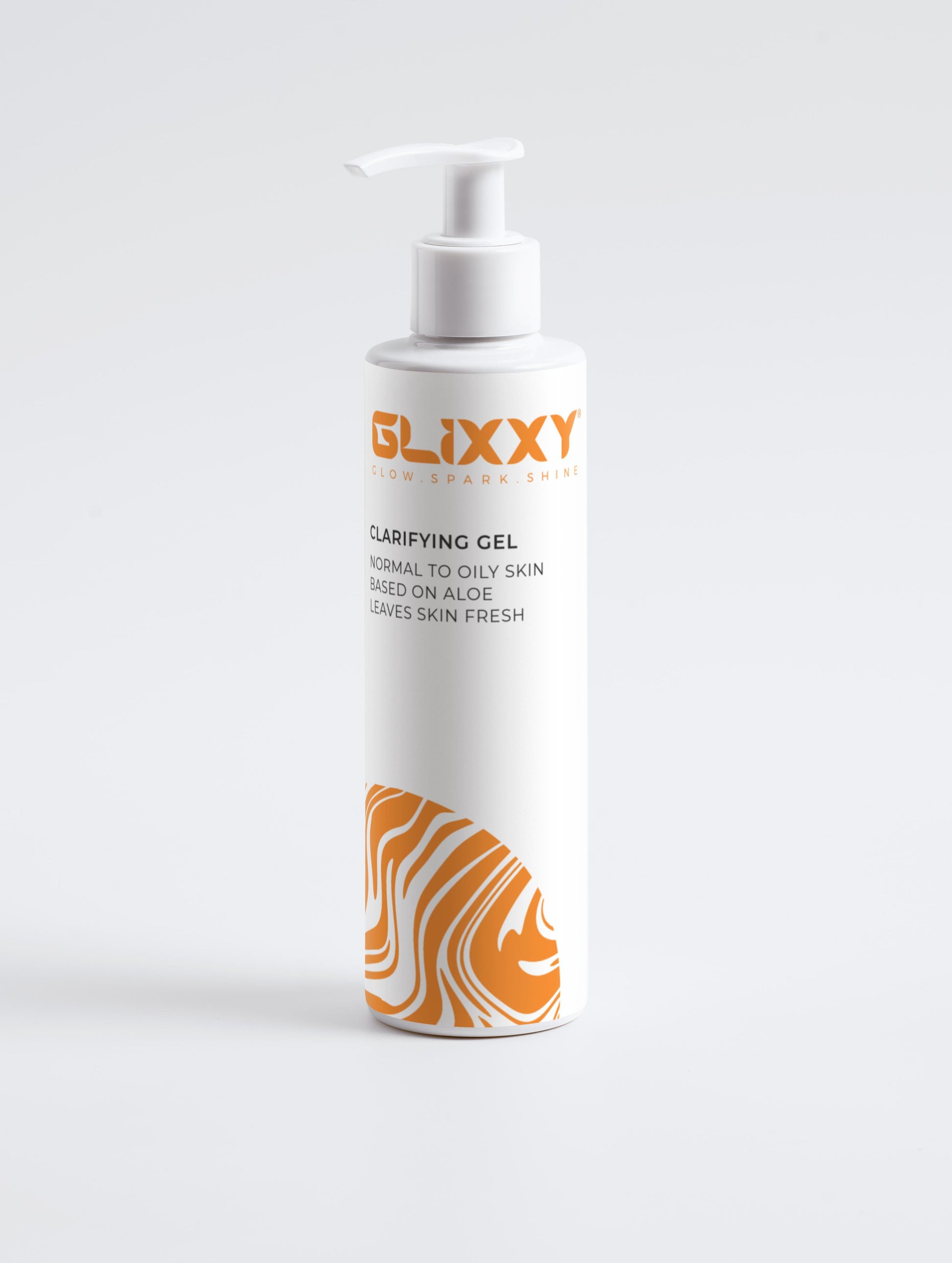 Glixxy clarifying gel bottle on a white background