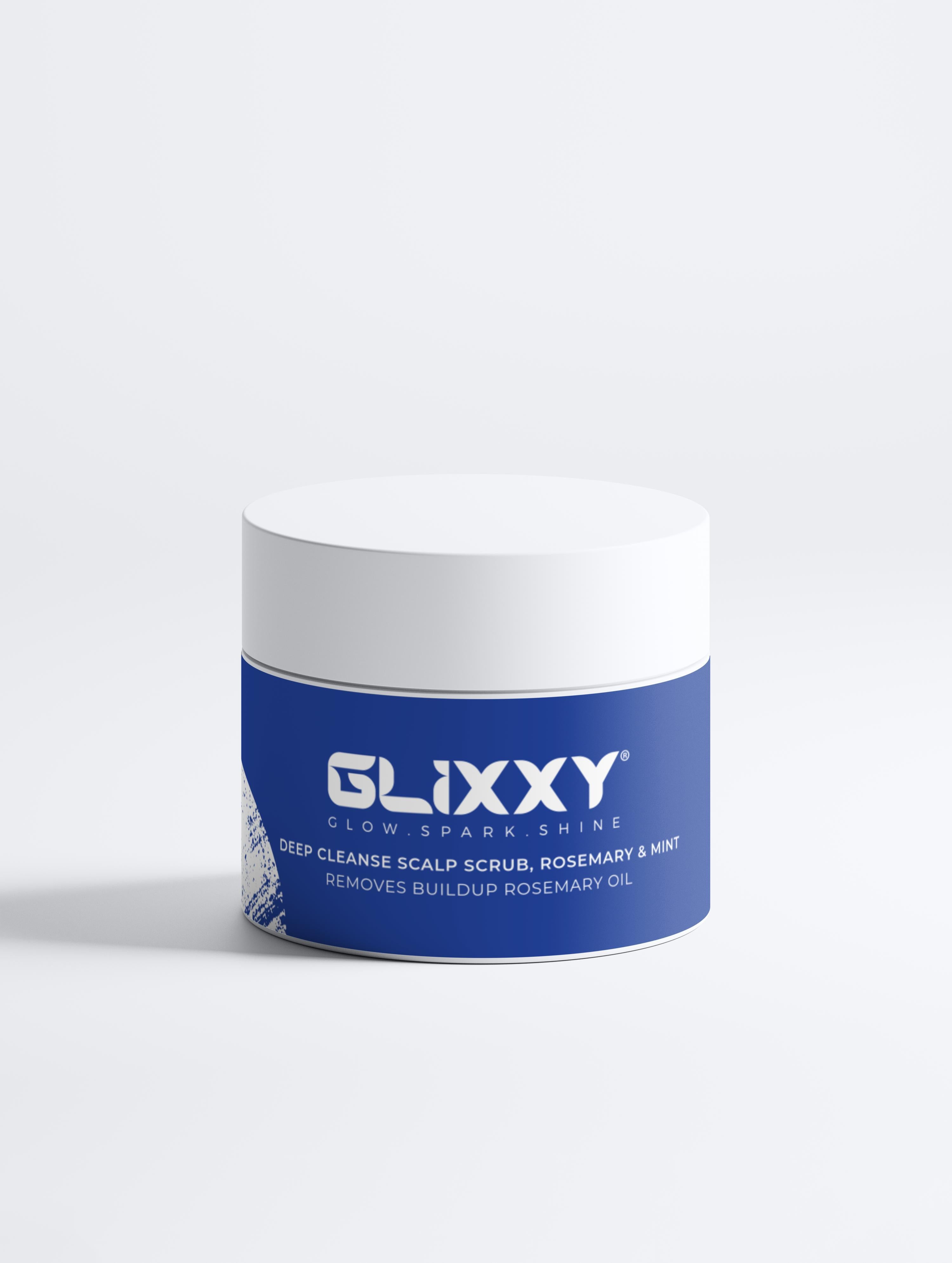 Glixxy deep cleanse scalp scrub container on a white background