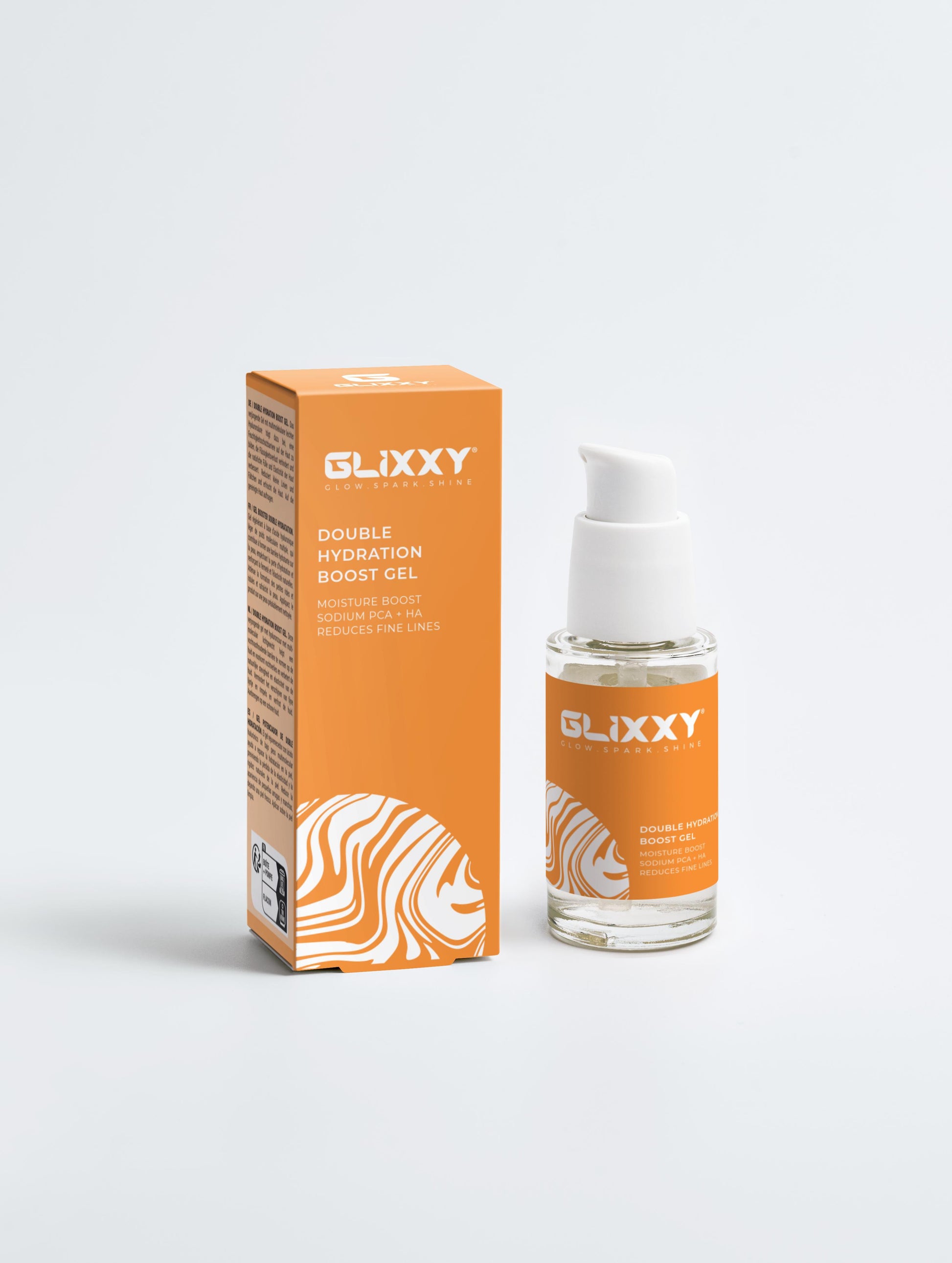 Glixxy Double Hydration Boost Gel packaging and bottle on a white background