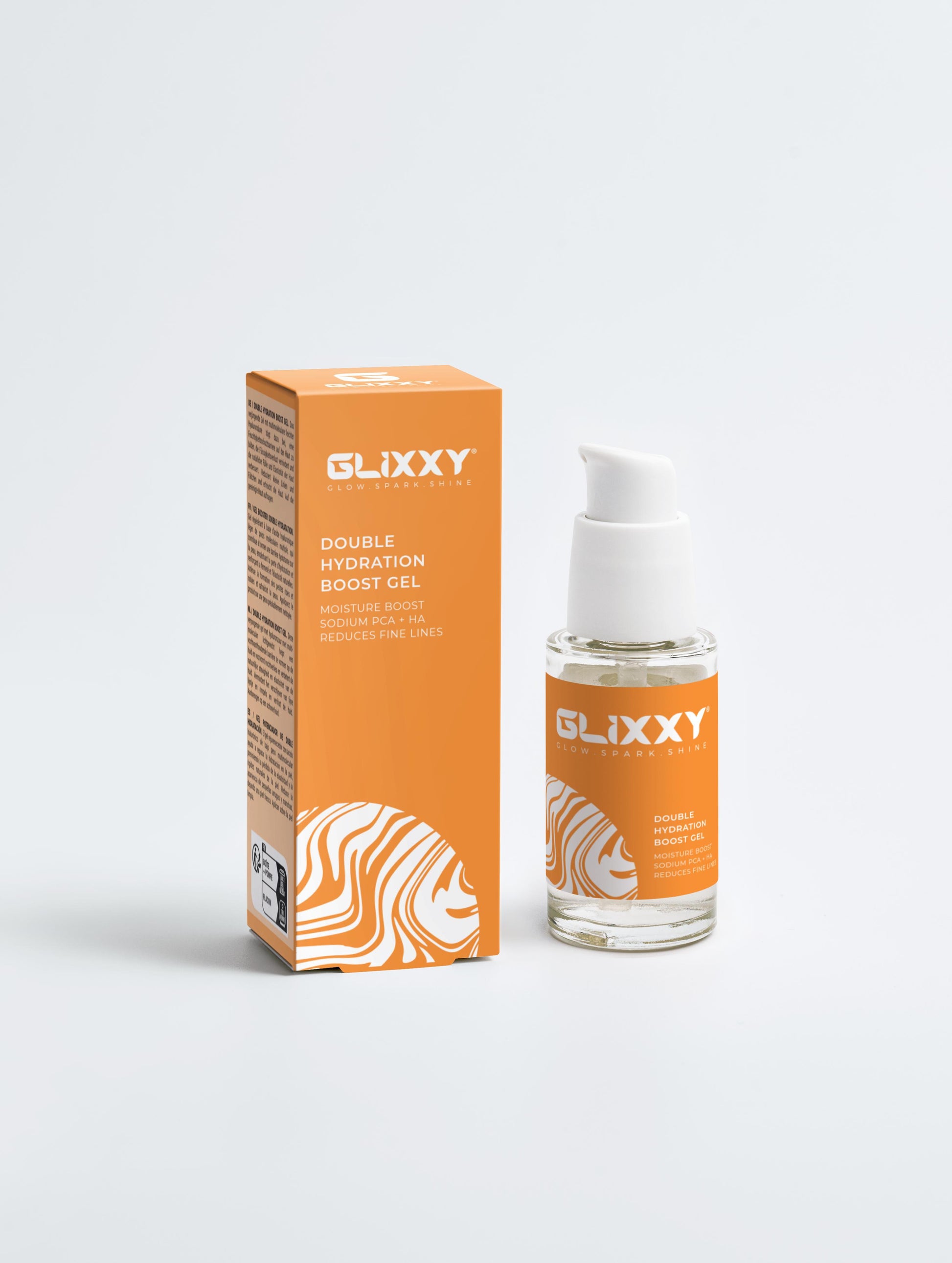 Glixxy Double Action Boost Gel packaging and bottle on a white background