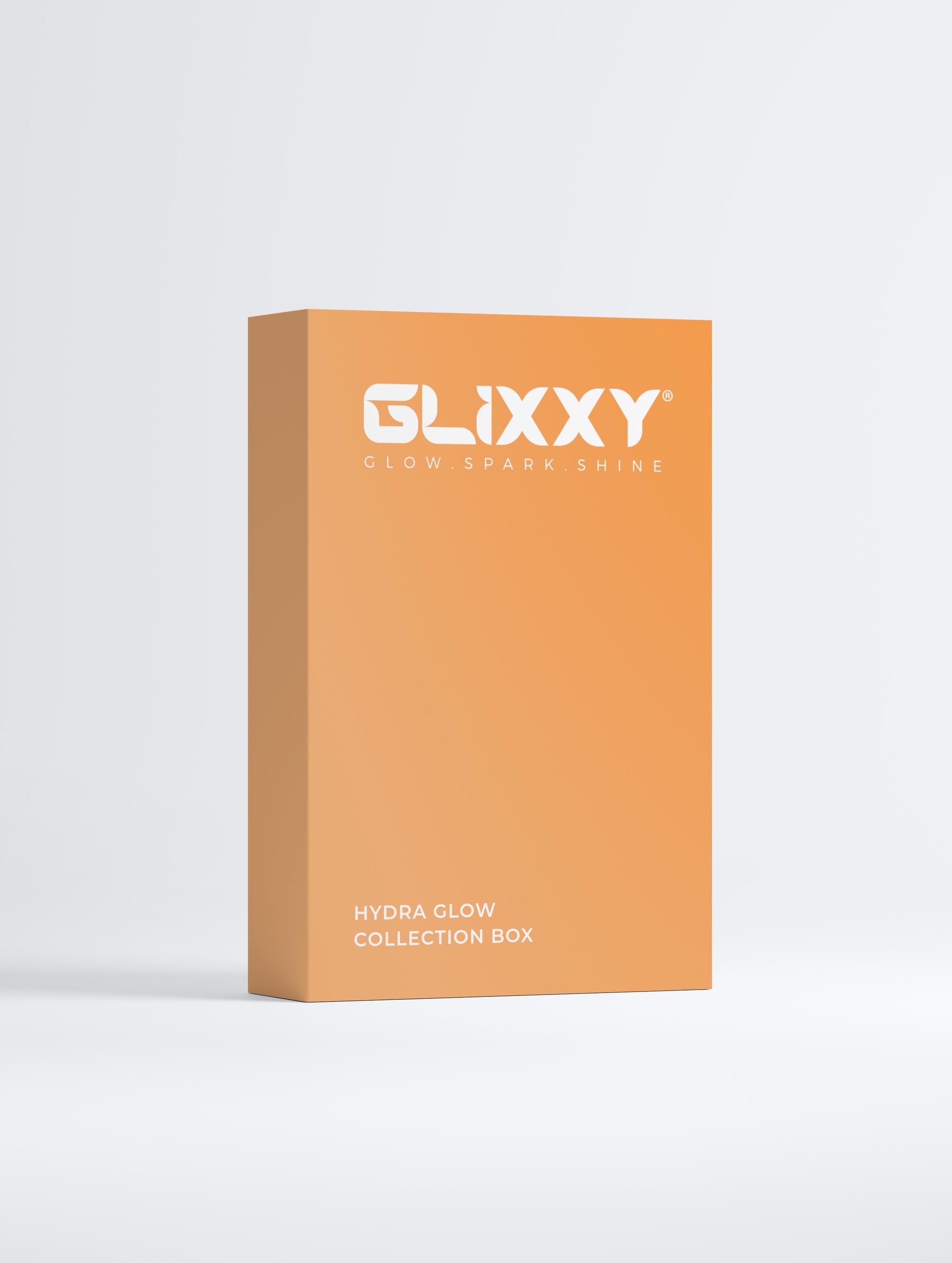 Orange Glixxy collection box on a white background