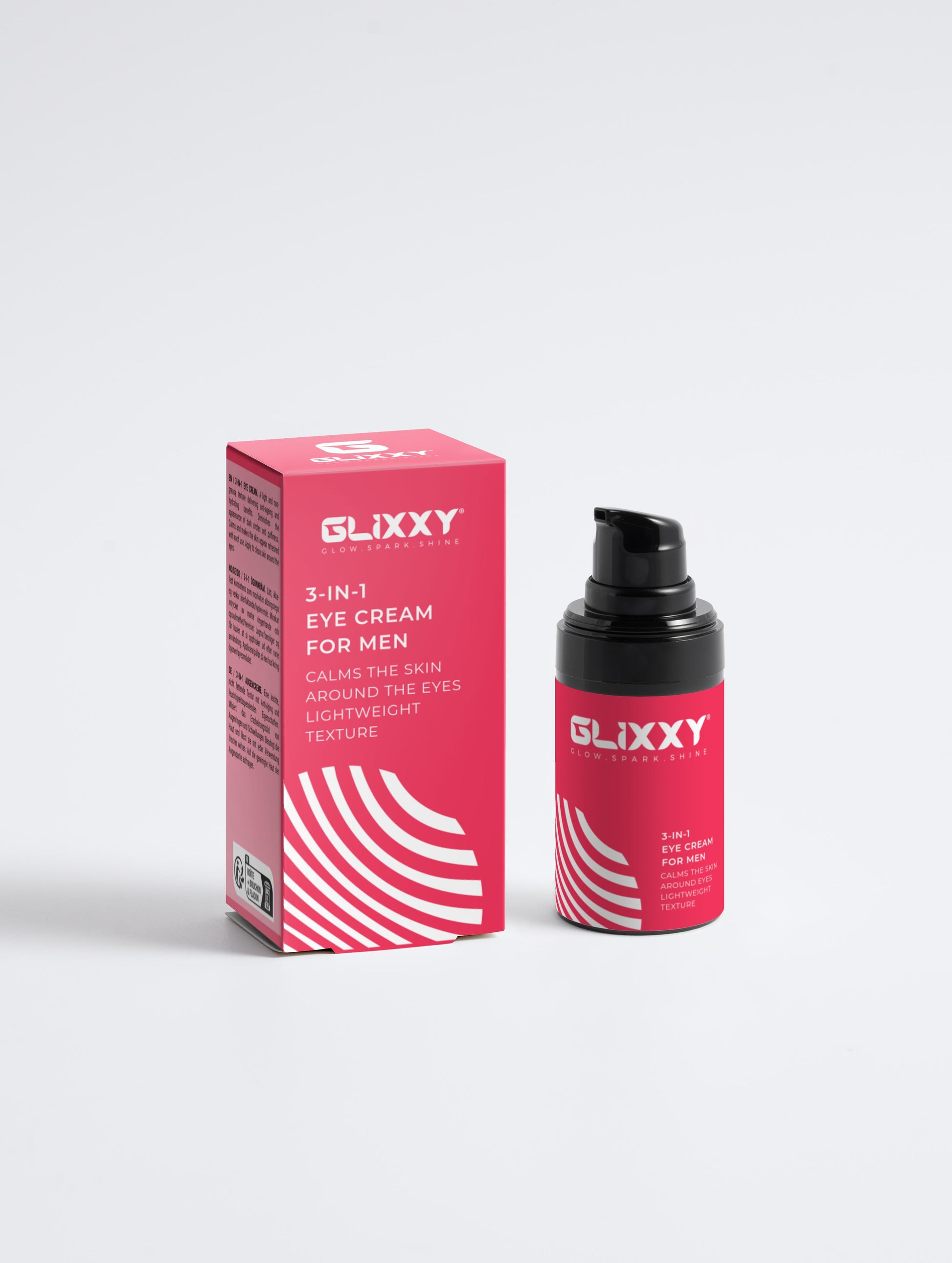 Glixxy eye cream for men with packaging on a white background