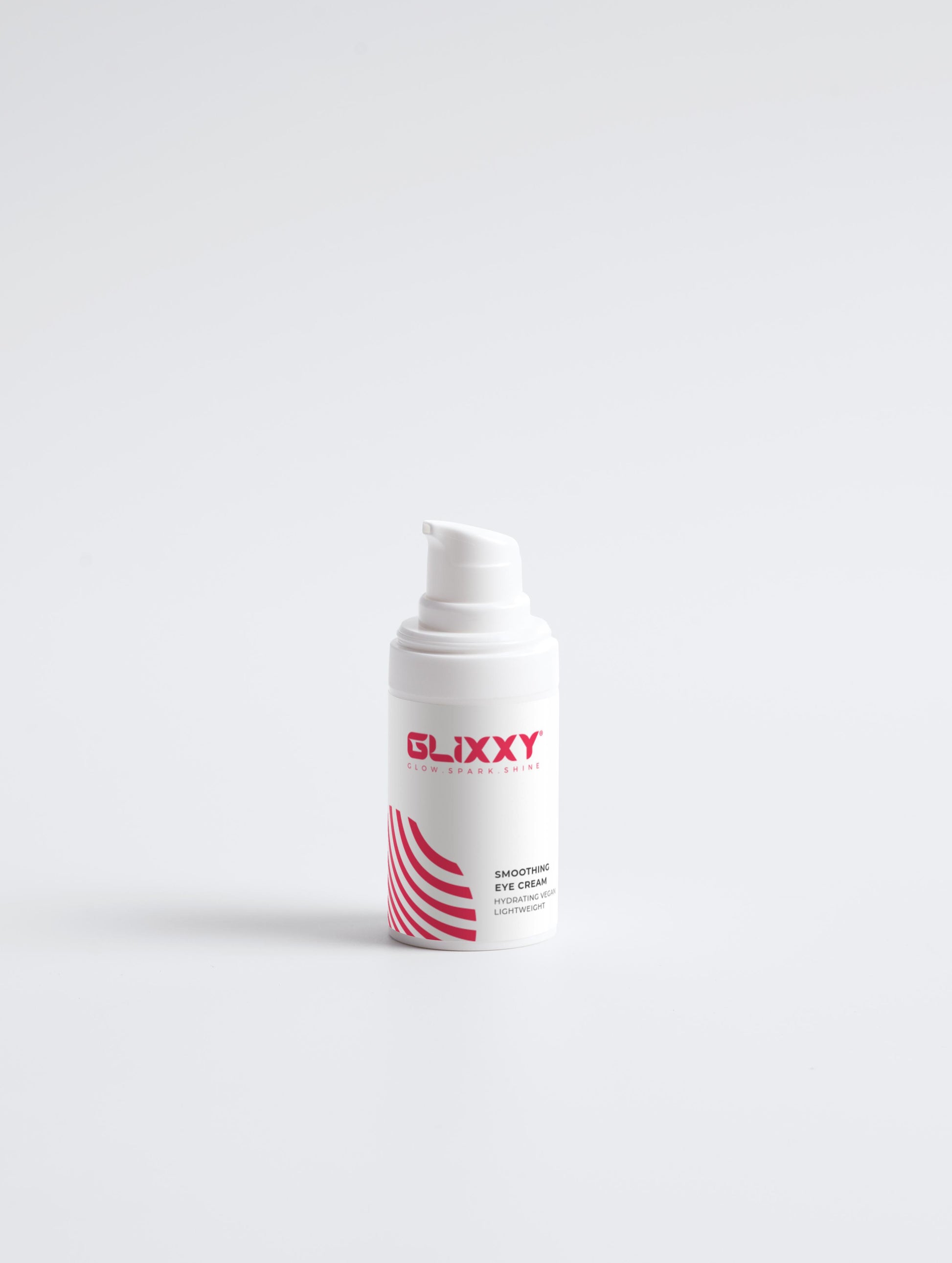 White skincare bottle with red text on a white background