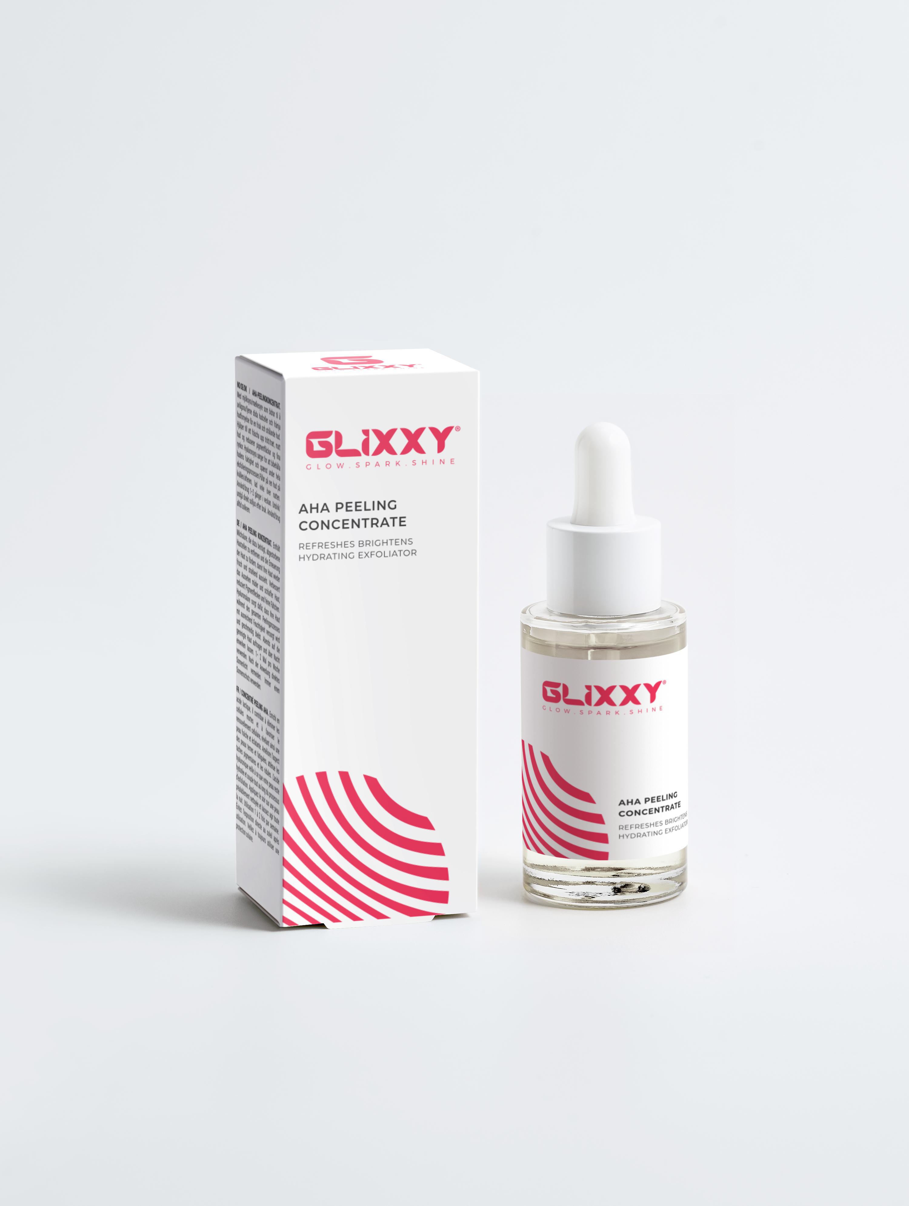 Glixxy AHA Peeling Concentrate bottle and packaging on a white background