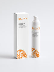 Glixxy skincare niacinamide gel cream with packaging on a light gray background