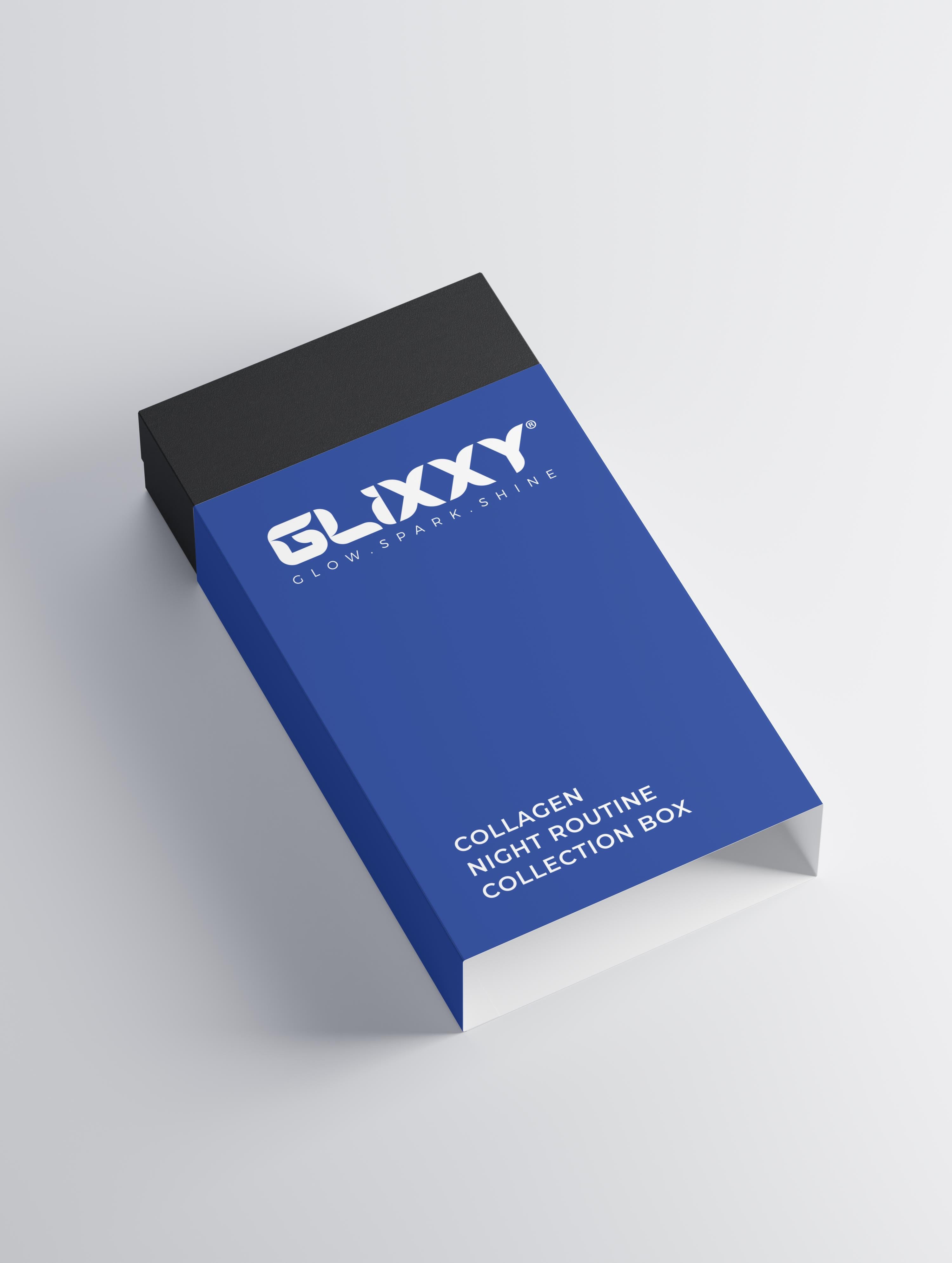 Blue and black box with 'GLIXXY' branding on a light gray background