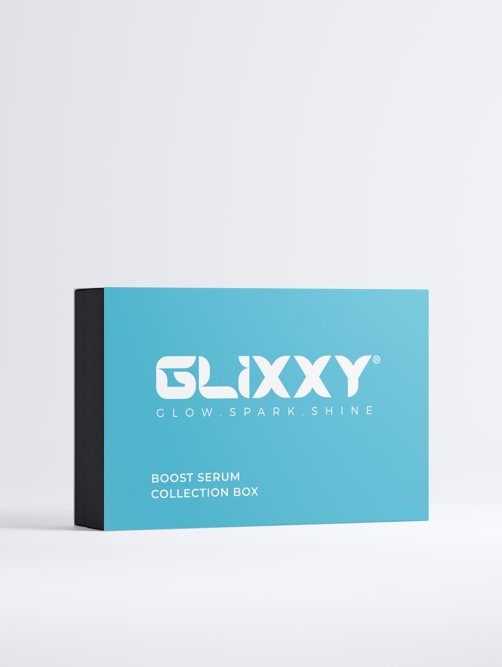 Glixxy boost serum collection box on a light gray background