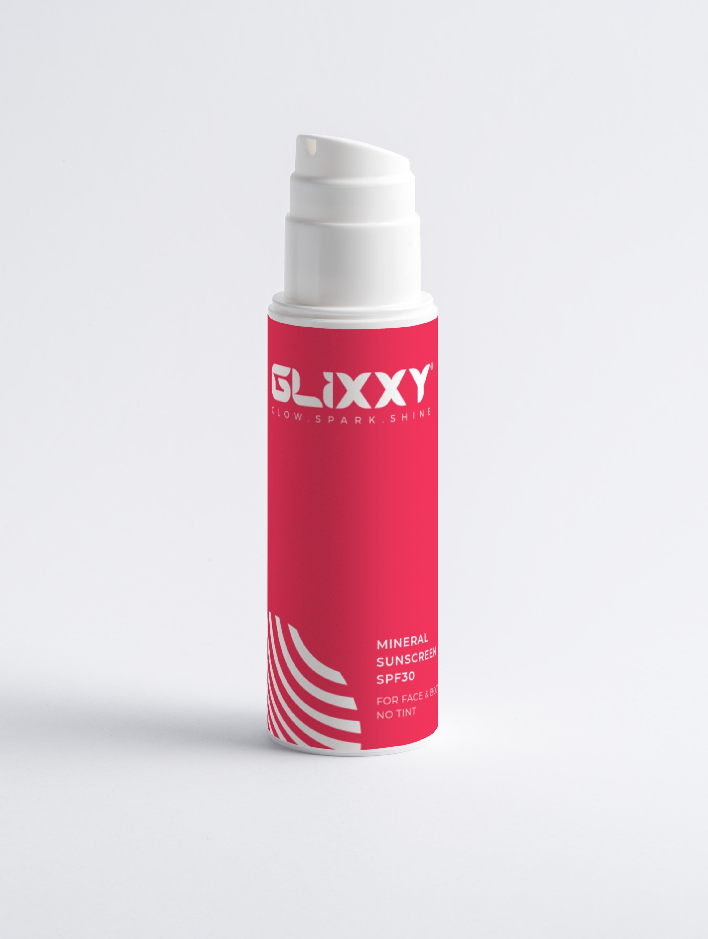 Red sunscreen bottle with white cap on a light gray background