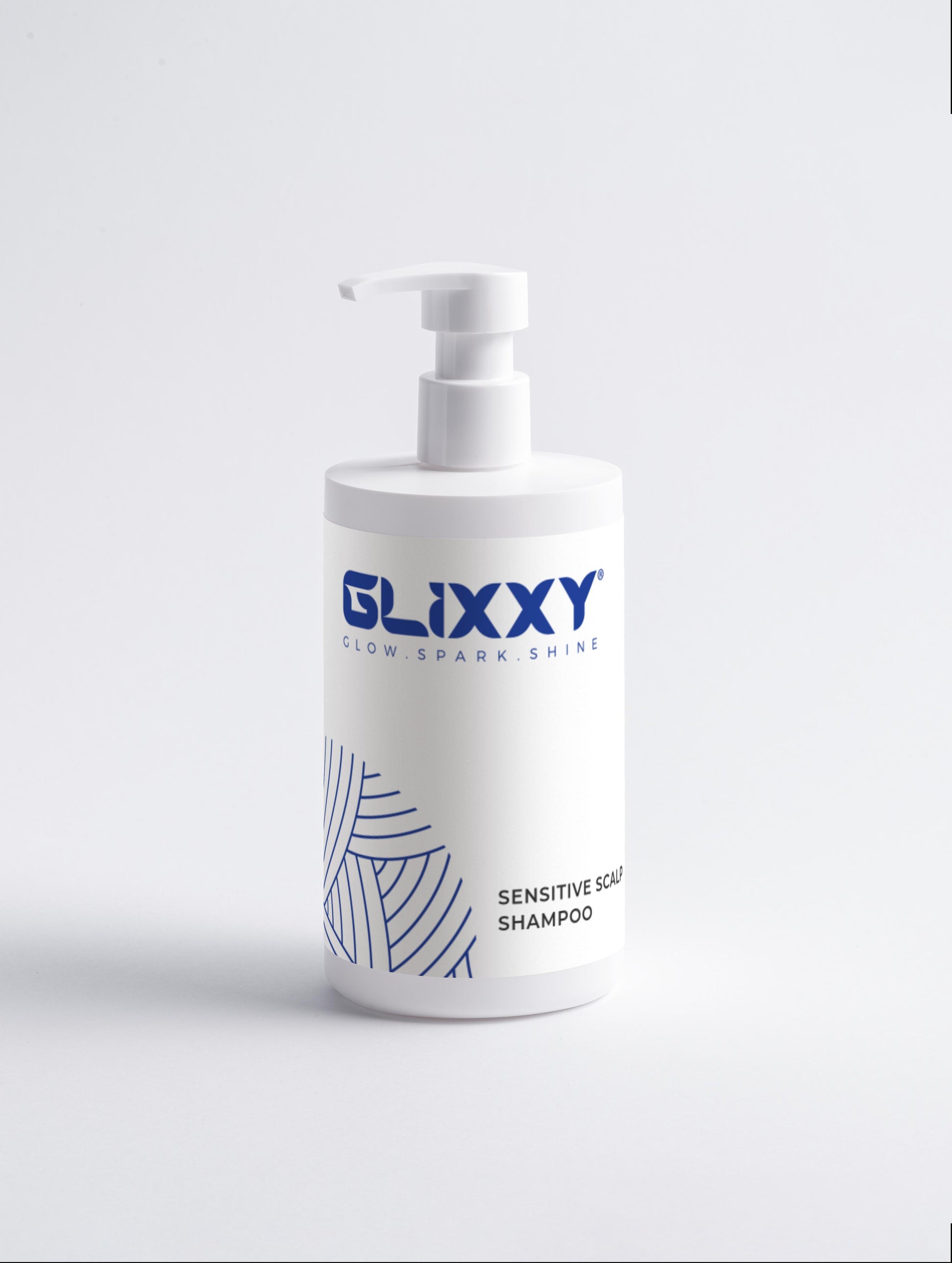 Glixxy sensitive scalp shampoo bottle on a light gray background
