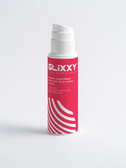Glixxy Mineral Sunscreen SPF30 for face and body with no tint bottle with red label on a light gray background