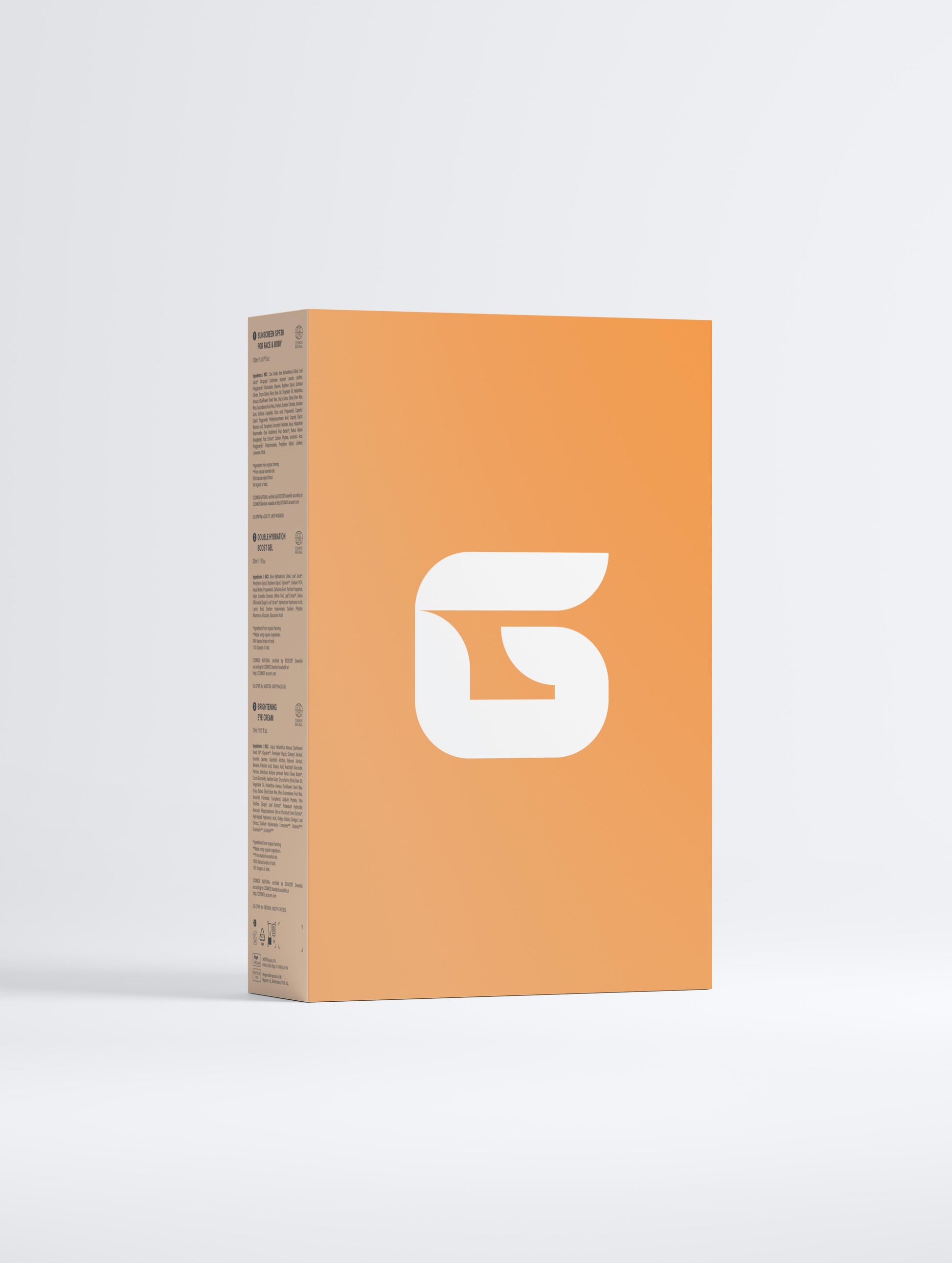 Orange box with a white logo G on a white background