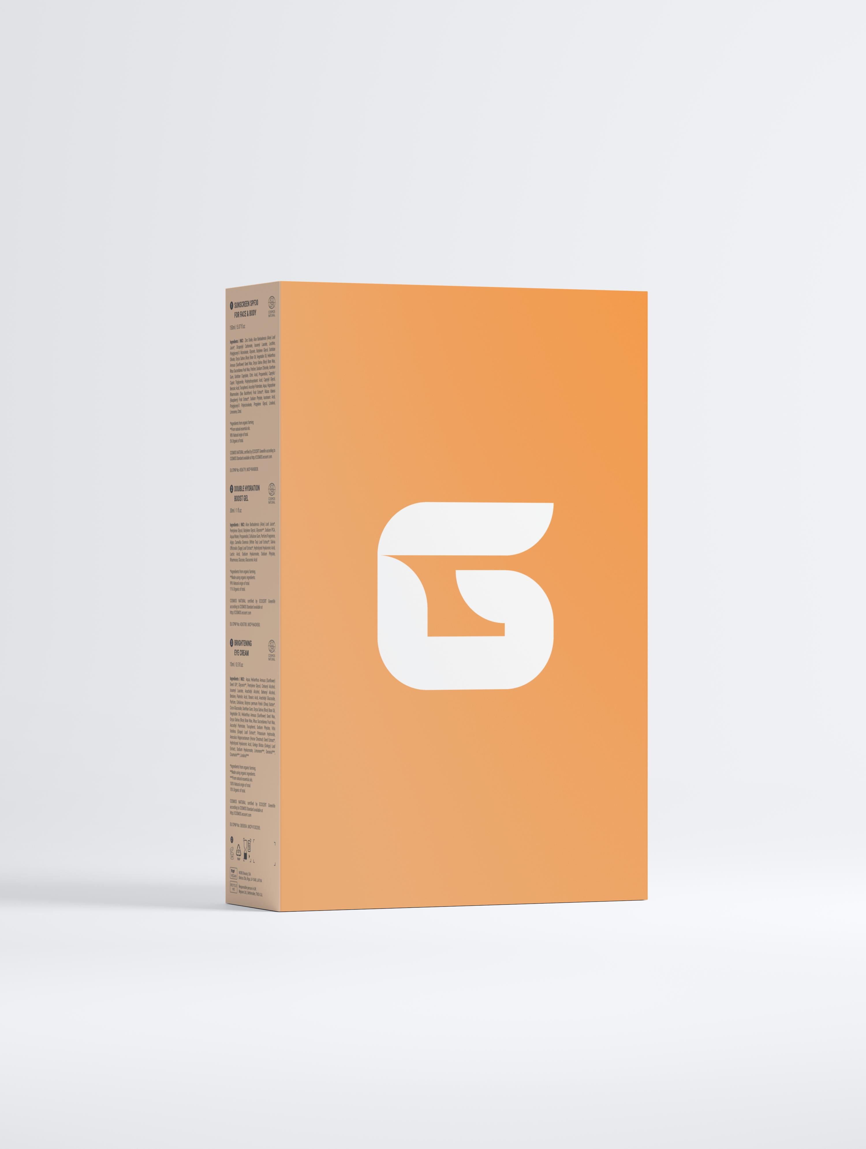 Orange box with a white logo G on a white background