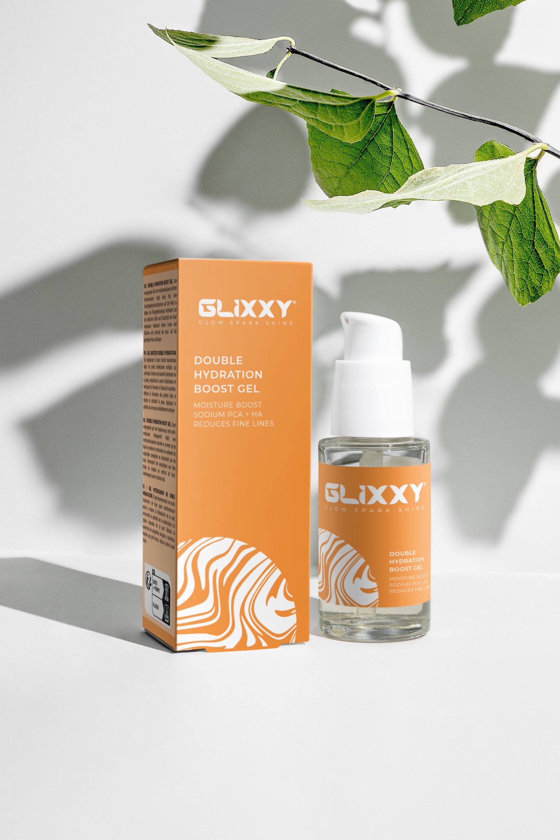 Glixxy Double Strength Lash Boost Gel with packaging on a light background