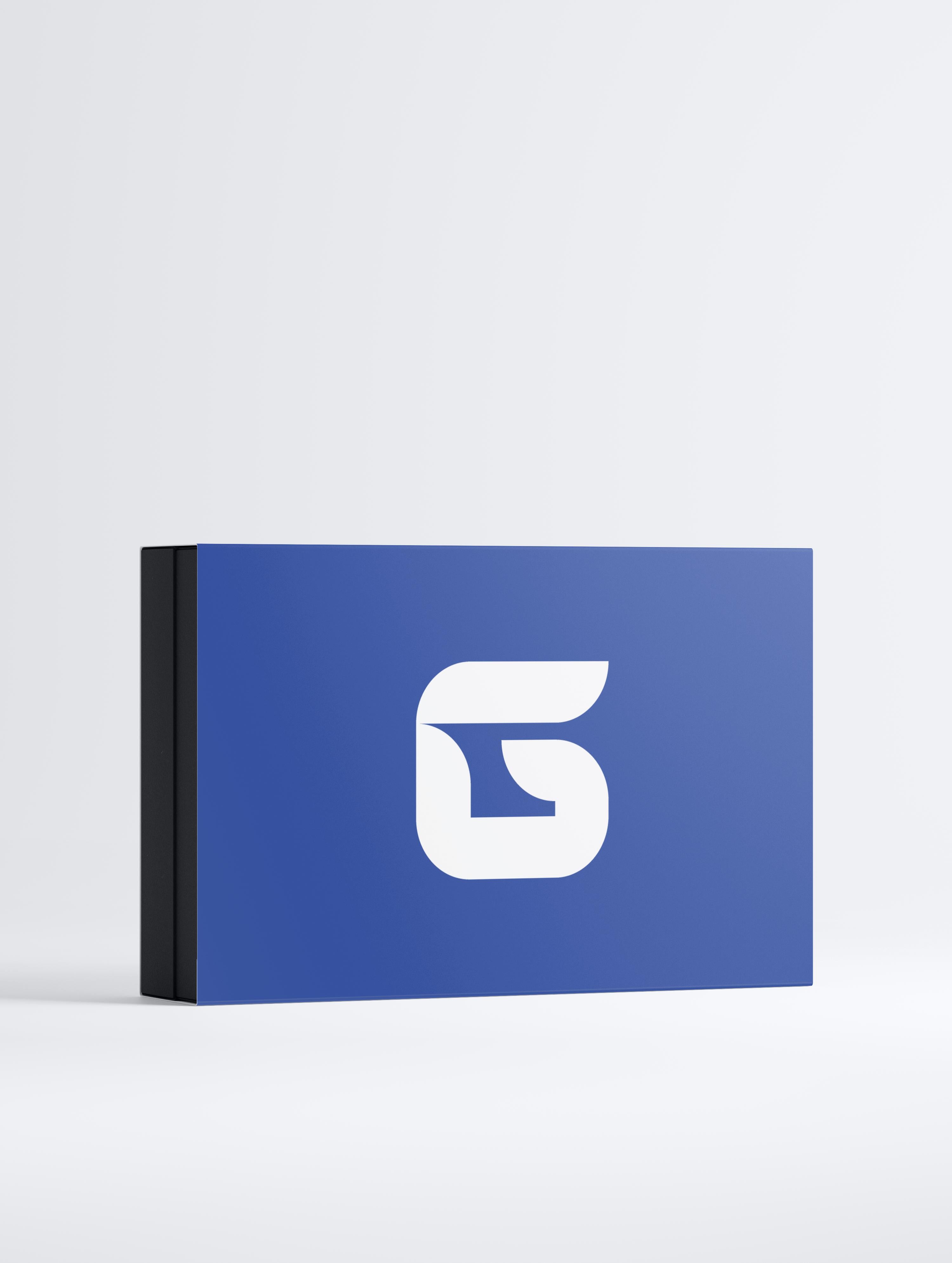 Blue box with a white Glixxy logo on a light gray background
