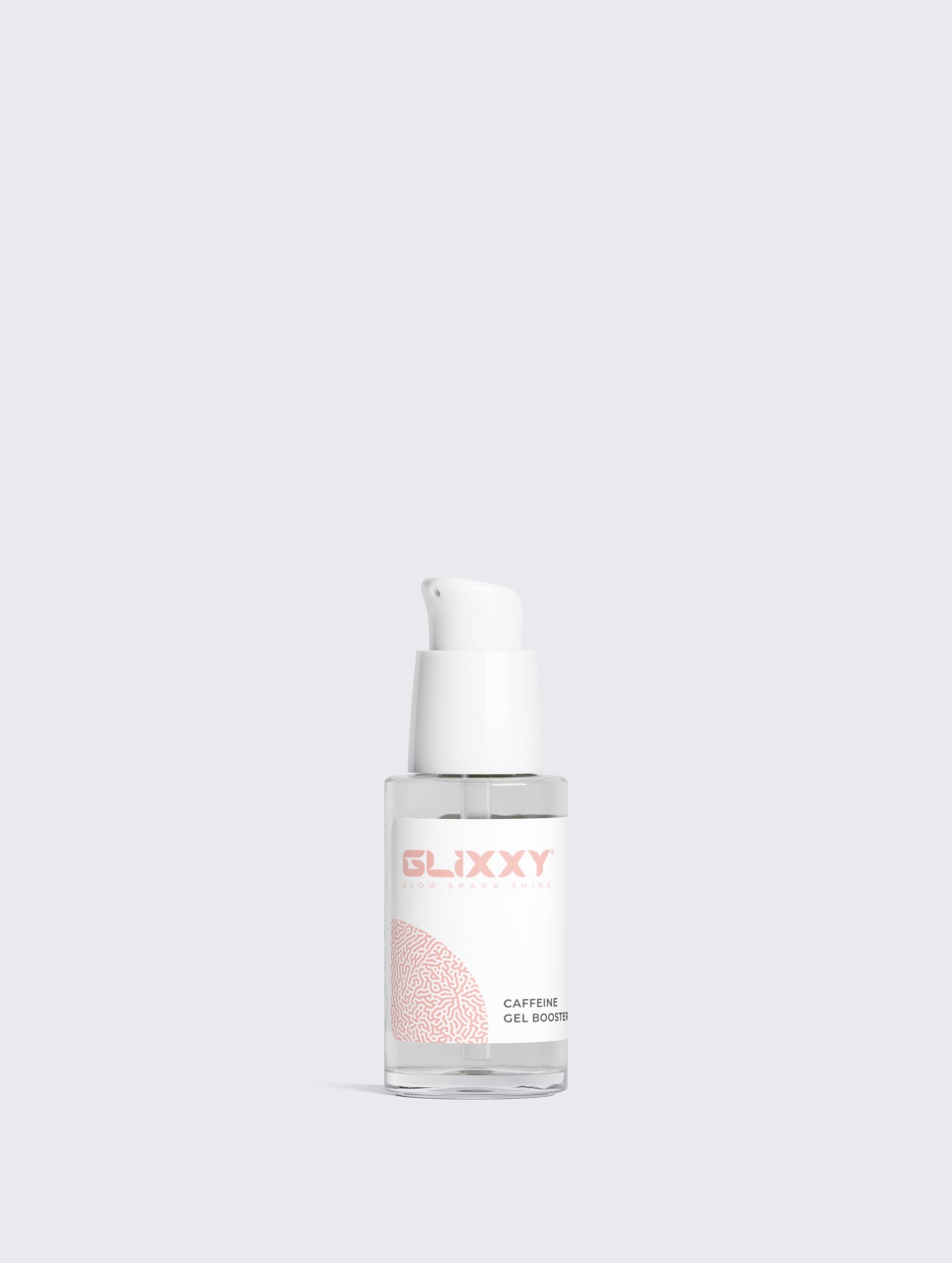 Glixxy skincare serum bottle on a light gray background